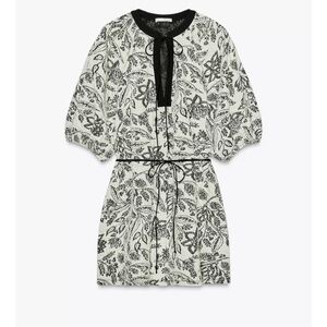 NWT Zara Black and White Jacquard Floral Dress